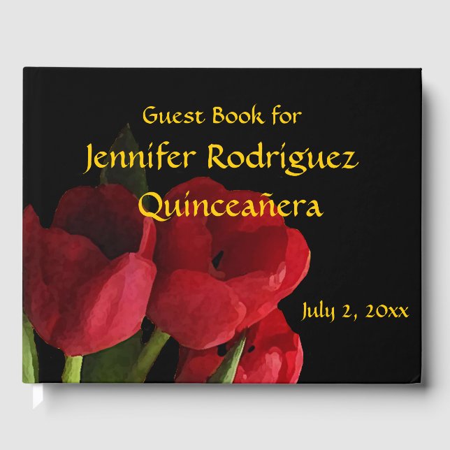 Floral Red Tulip Blume Quinceañera Gästebuch (Vorderseite)