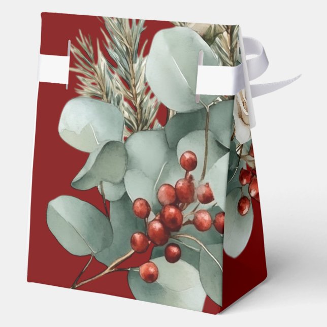 Floral Red White Christmas Rose Brautparty Geschenkschachtel (Rückseite)