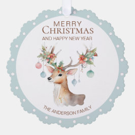 Floral Reindeer Blue Christmas Ornament Card Karte