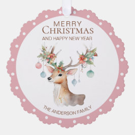 Floral Reindeer Rosa Weihnachtsschmuckkarte Ornament Karte