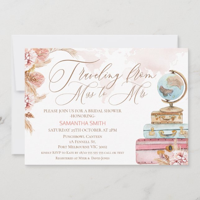 Floral Reisen von Miss nach Brautparty Einladung (Vorderseite)