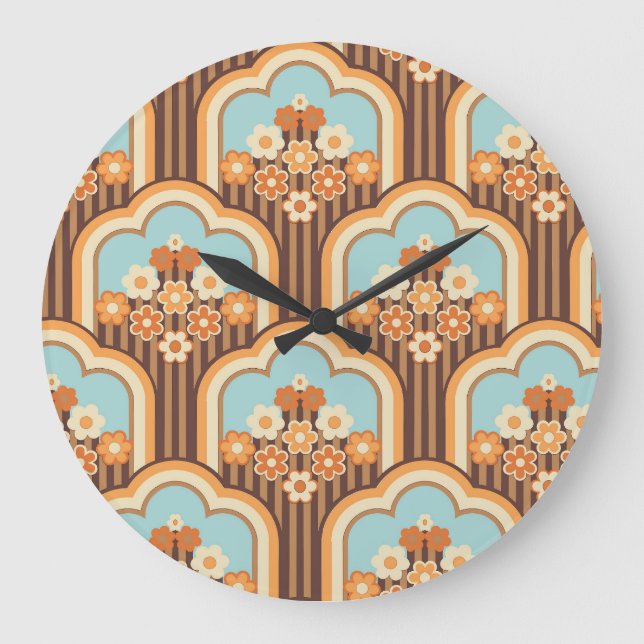 Floral Retro: 70er Wallpaper Revival Große Wanduhr (Vorderseite)
