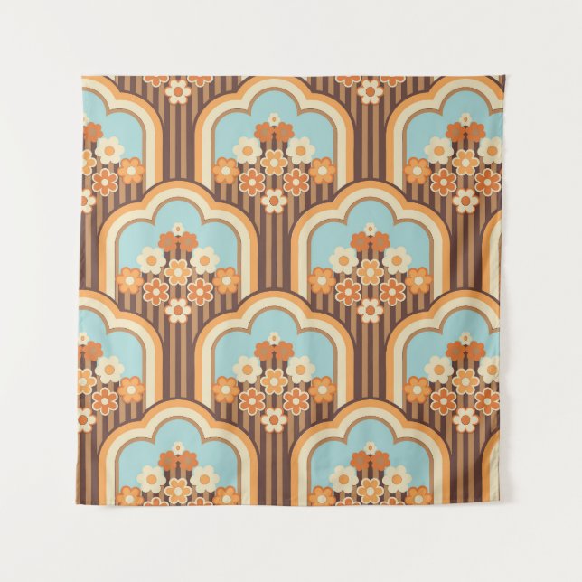 Floral Retro: 70er Wallpaper Revival Wandteppich (Vorderseite)