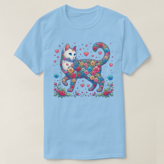 Floral Retro Cat Valentinstag Shirt (Design vorne)