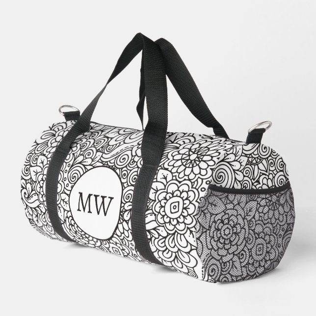 Floral Retro Doodle Duffle Bag (Rechte Ecke)