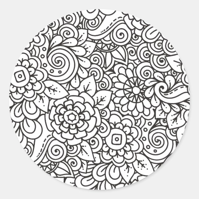 Floral Retro Doodle Runder Aufkleber (Vorderseite)