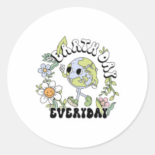 Floral Retro Groovy Earth Day Runder Aufkleber