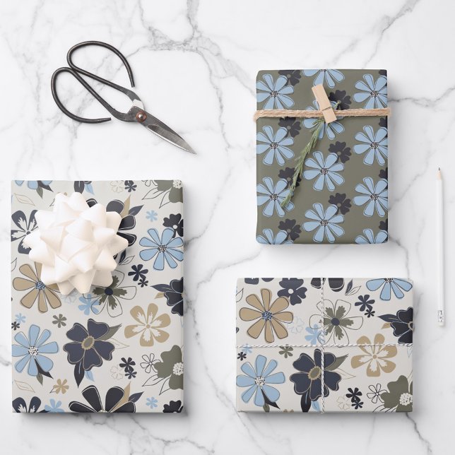 Floral Retro Muster Geschenk Geschenkpapier Set (Floral Retro Pattern Gift Wrapping Paper Sheets from Studio Posies.)