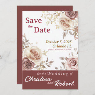 Floral Retro Rose Save the Date Einladung Hochzeit
