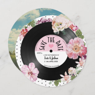 Floral Retro Vinyl Record Foto Save the Date Inv Einladung