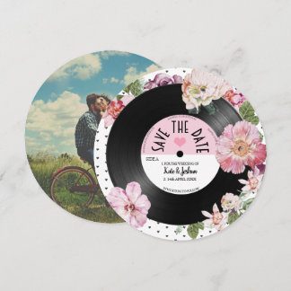 Floral Retro Vinyl Record Foto Save the Date Inv Einladung