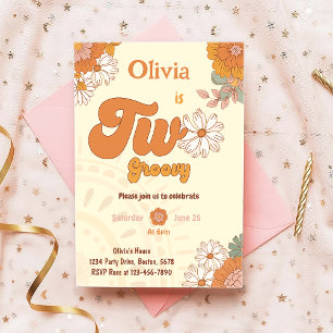 Floral Retro Zwei Groovy 2. Geburtstag Einladung
