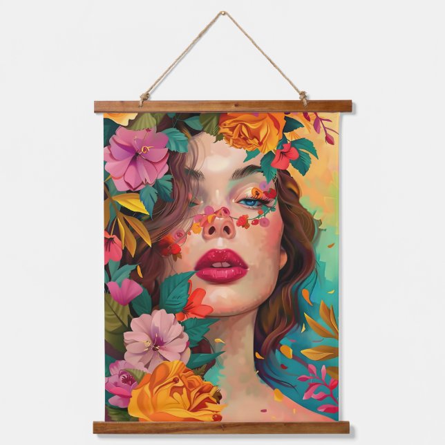 Floral Reverie Wandteppich Mit Holzrahmen (Vorderseite)