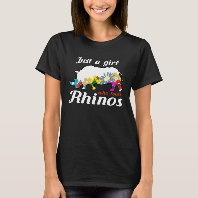 Floral Rhino Silhouette Nur ein Mädchen, das Liebe T-Shirt (Vorderseite)