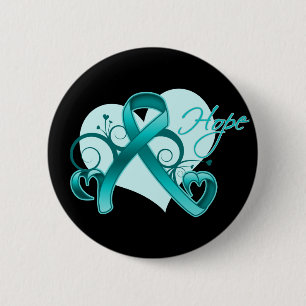 Floral Ribbon Hope - Aquamarines Band Button