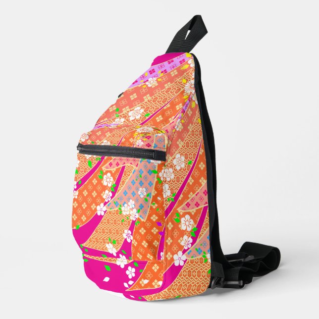 Floral Ribbon Kimono Muster Crossbody Bag (Rechte Ecke)