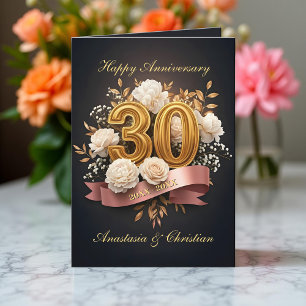 Floral Ribbon Smaragdjubiläum Golden 30 Jahre Karte