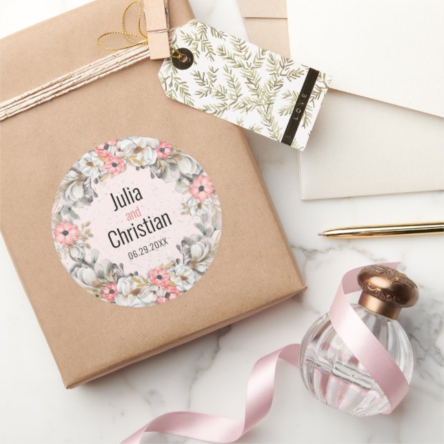 Floral Ribbon Wedding Suite Round Sticker (Schenken)