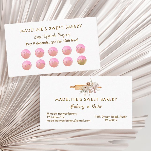 Floral Rolling Button Bakery Flat Loyalty Card Treuekarte (Von Creator hochgeladen)
