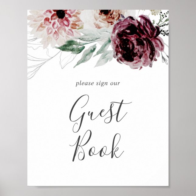 Floral Romance Guest Book Sign Poster (Vorne)