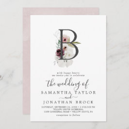 Floral Romance Letter B Monogram Wedding Einladung
