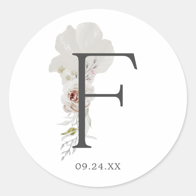 Floral Romance Letter F Monogram Umschlag Aufklebe Runder Aufkleber (Vorderseite)