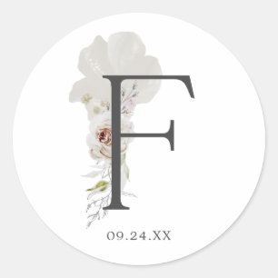 Floral Romance Letter F Monogram Umschlag Aufklebe Runder Aufkleber
