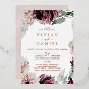 Floral Romance   Rose Gold Foil bei einer Hochzeit Folieneinladung