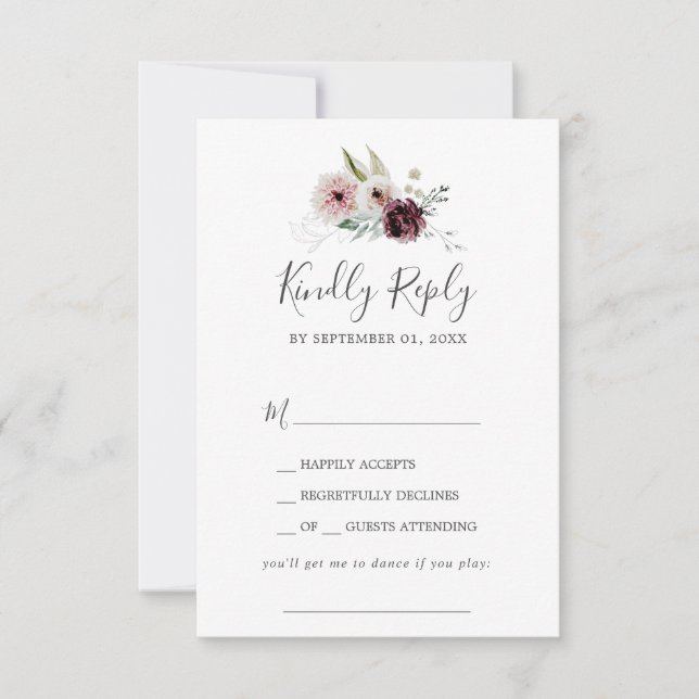 Floral Romance Song Request RSVP Card (Vorderseite)