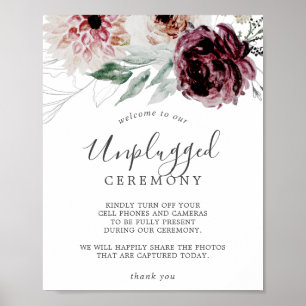 Floral Romance Unplugged Zeremony Sign Poster
