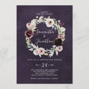 Floral Romance Wreath   Pflaumenhochzeit Einladung