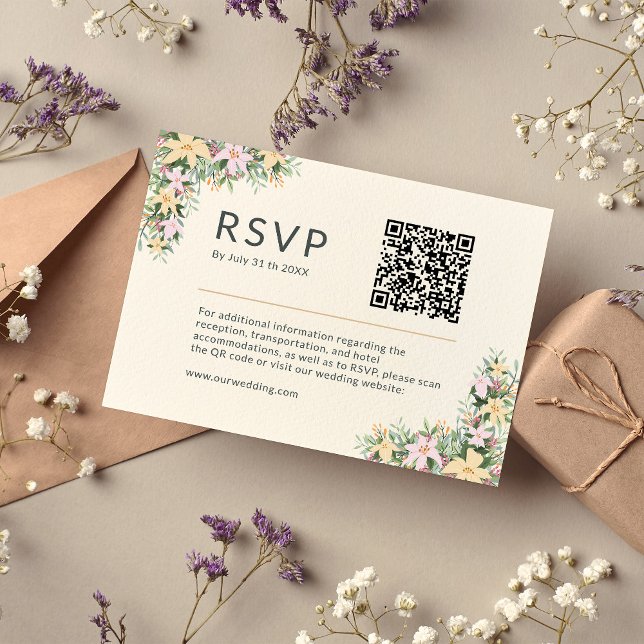 Floral romantic wedding Website RSVP QR Code Begleitkarte (Von Creator hochgeladen)