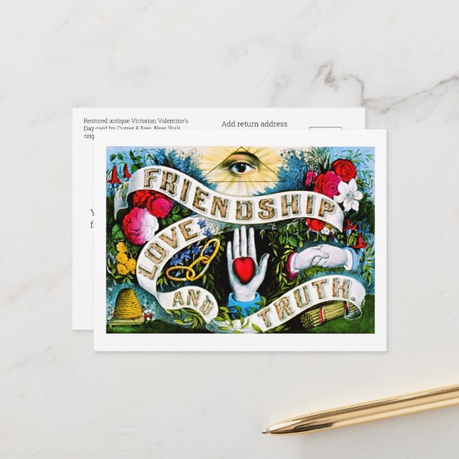 Floral Romantische Valentine Liebe Freundschaft Ma Postkarte (Vorderseite/Rückseite Beispiel)