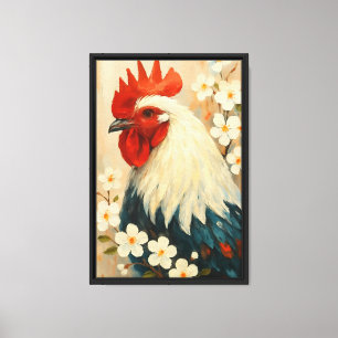 Floral Rooster Wall Art Leinwanddruck