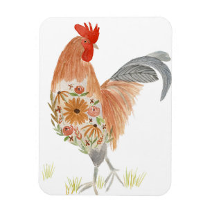 Floral Rooster Wasserfarbe Niedlich Magnet