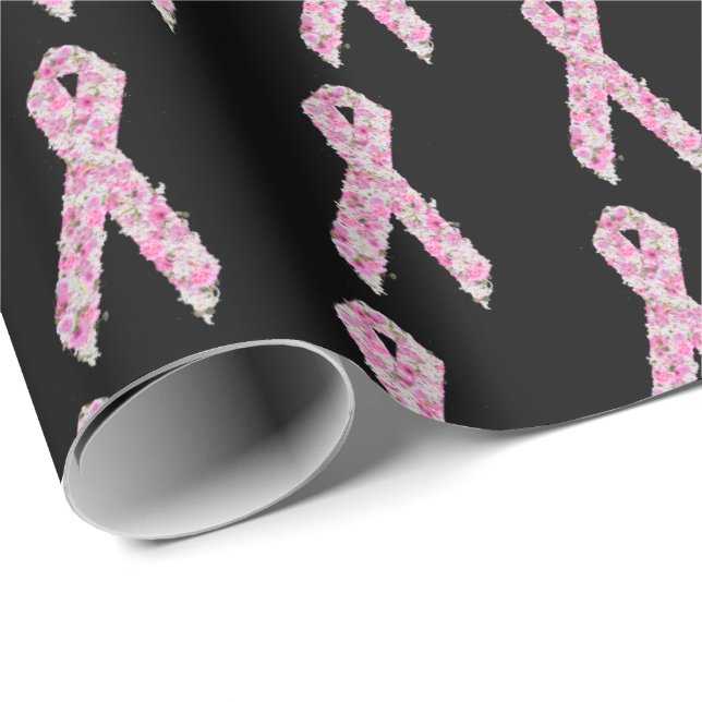 Floral rosa Brustkrebs Überleben Ribbon Geschenkpapier (Rolleneckpunkt)