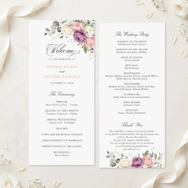 Floral rosafarben lila grün Hochzeitsprogramm Programm (Von Creator hochgeladen)