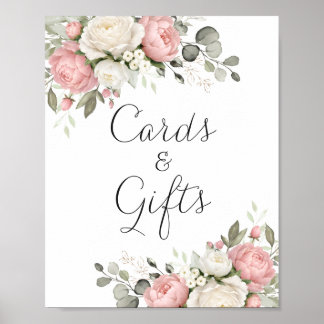 Floral rosafarbene Grünpflanzen-Hochzeitskarten-Ge Poster