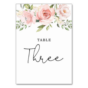 Floral rosafarbene Rosen Hochzeit Tisch Nummer Tischnummer