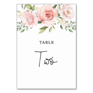 Floral rosafarbene Rosen Hochzeit Tischnummer
