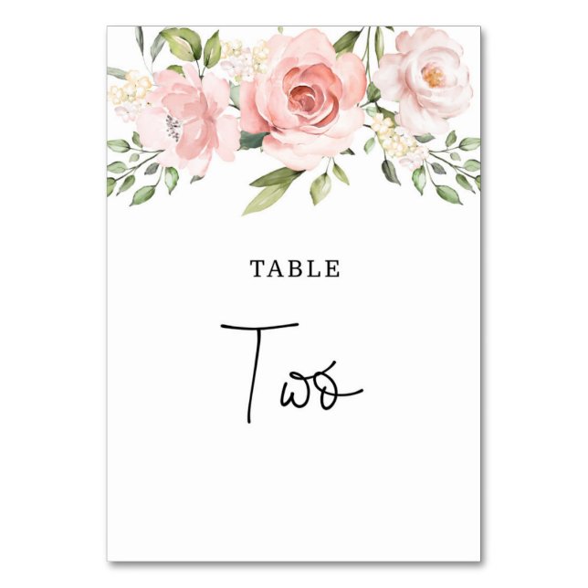 Floral rosafarbene Rosen Hochzeit Tischnummer (Vorderseite)