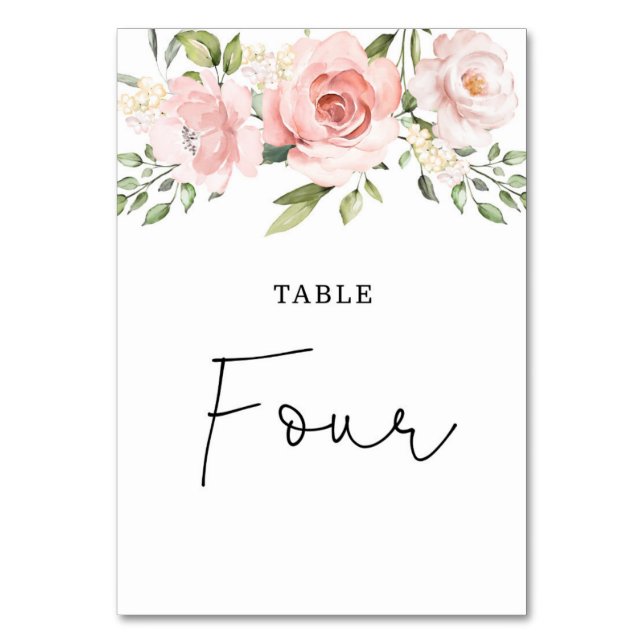 Floral rosafarbene Rosen Hochzeitstisch Nummer Tischnummer (Vorderseite)