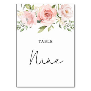 Floral rosafarbene Rosen Hochzeitstisch Nummer Tischnummer