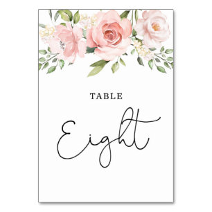Floral rosafarbene Rosen Hochzeitstisch Nummer Tischnummer