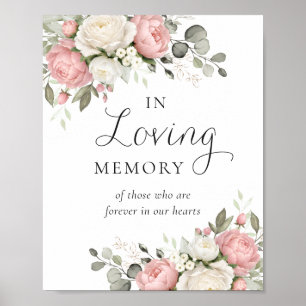 Floral rosafarbenes Grün In-Loving-Memory-Schild Poster