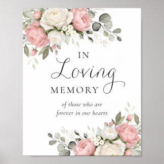 Floral rosafarbenes Grün In-Loving-Memory-Schild Poster