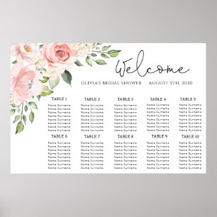 Floral rosafarbenes Hochzeits-Sitzplan Poster