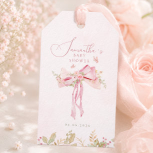 Floral Rosafarbenes Schleifen Coquette Garten-Baby Geschenkanhänger