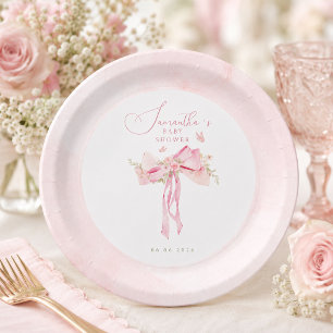 Floral Rosafarbenes Schleifen Coquette Garten-Baby Pappteller