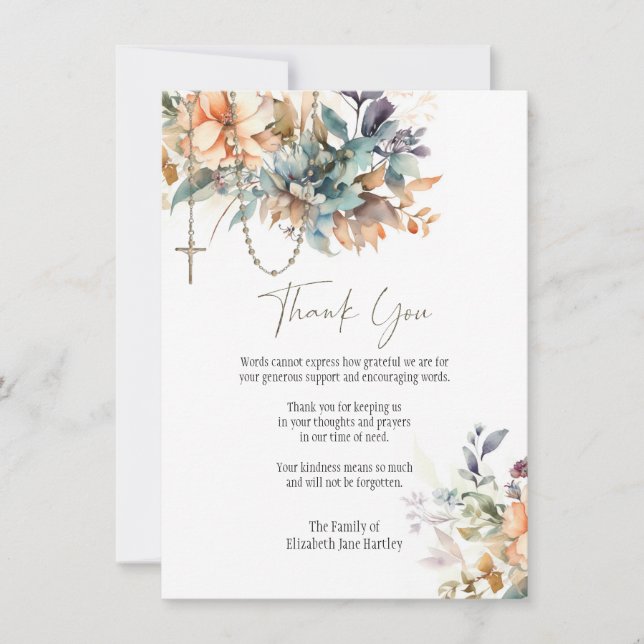 Floral Rosary Foto Beerdigung Beileid Beileid Dankeskarte (Vorderseite)
